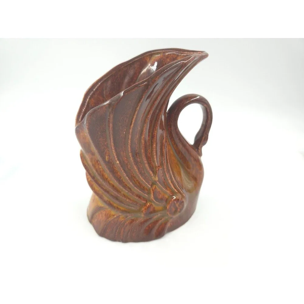 Vintage Niloak Pottery Swan Planter Reddish Brown 7” Tall Art Pottery